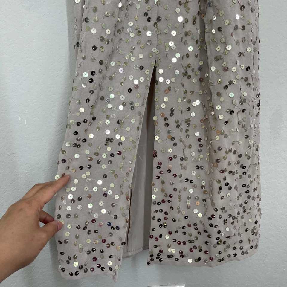 Asos Design Sequin Midi Dress Women's Size 12 Batwing Sleeve Plunge Gray Belt - Image 4 of 4