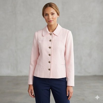 Sag Harbor Womens Size 6P Petite Pink Floral Jacquard Blazer Pastel Cottagecore