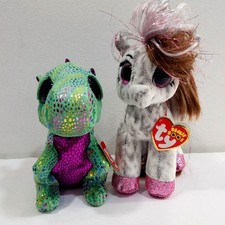 Ty Beanie Boos Plush Set Green Dragon CINDER Horse CINNAMON with tags