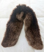 Vintage Natural Fur Collar With French Stamp 30x5.5" Fluffy Brown Shades
