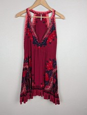 Free People Dress Womens Medium Red Paisley Boho Trapeze Sundress Hanky Hem Mb