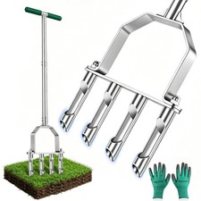 Stainless Steel Aerator Lawn Tool 4 HeavyDuty Hollow Tines AntiClogging Core