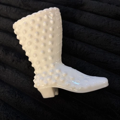 Fenton Hobnail Lace Up Boot Figurine  White Milk Glass Vintage