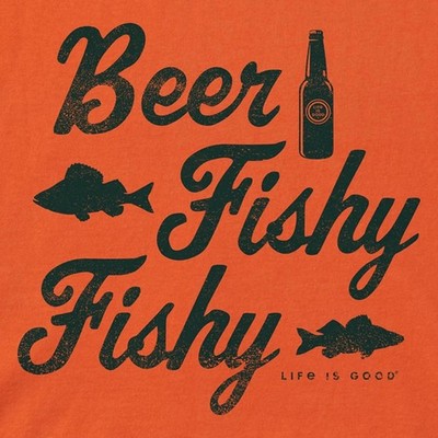 2XL Men's Life Is Good Beer Fishy Fishy Fishing Orange LITE SS Crusher Tee