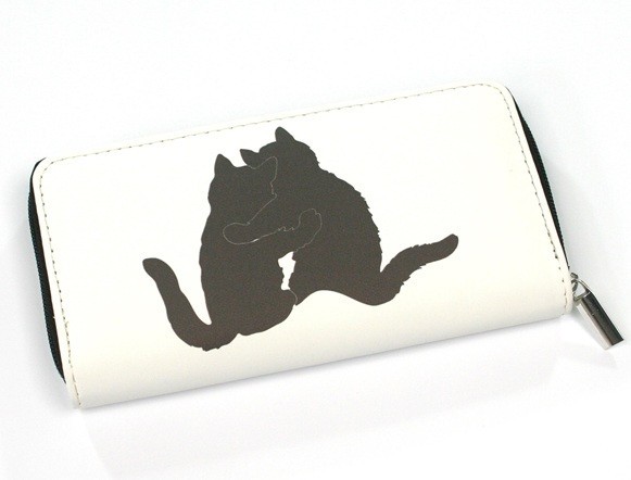 Black Ginger Hugging Black Cat Animal Large White Zip Purse Fit Smartphone Card