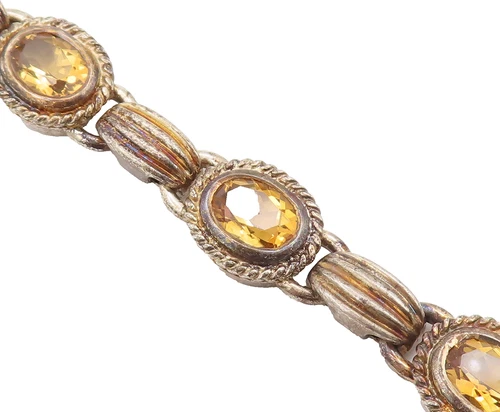 925 Sterling Silver Vintage Bracelet Oval Cut Citrine Halo Twisted Rope  BT10314