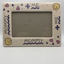 Vtg Mommy  Me Crayon Art Ceramic Frame Hearts Smiley Faces