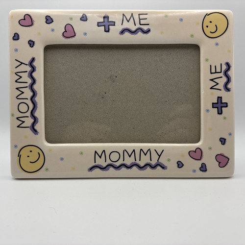 Vtg Mommy + Me Crayon Art Ceramic Frame Hearts Smiley Faces