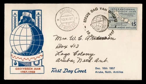 DR WHO 1957 NETHERLANDS ANTILLES FDC IGY ANTARCTIC CACHET R24799