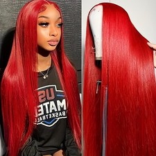 Full Lace Wigs Red Color Long Silky Straight Hair Glueless Pre Plucked Natural