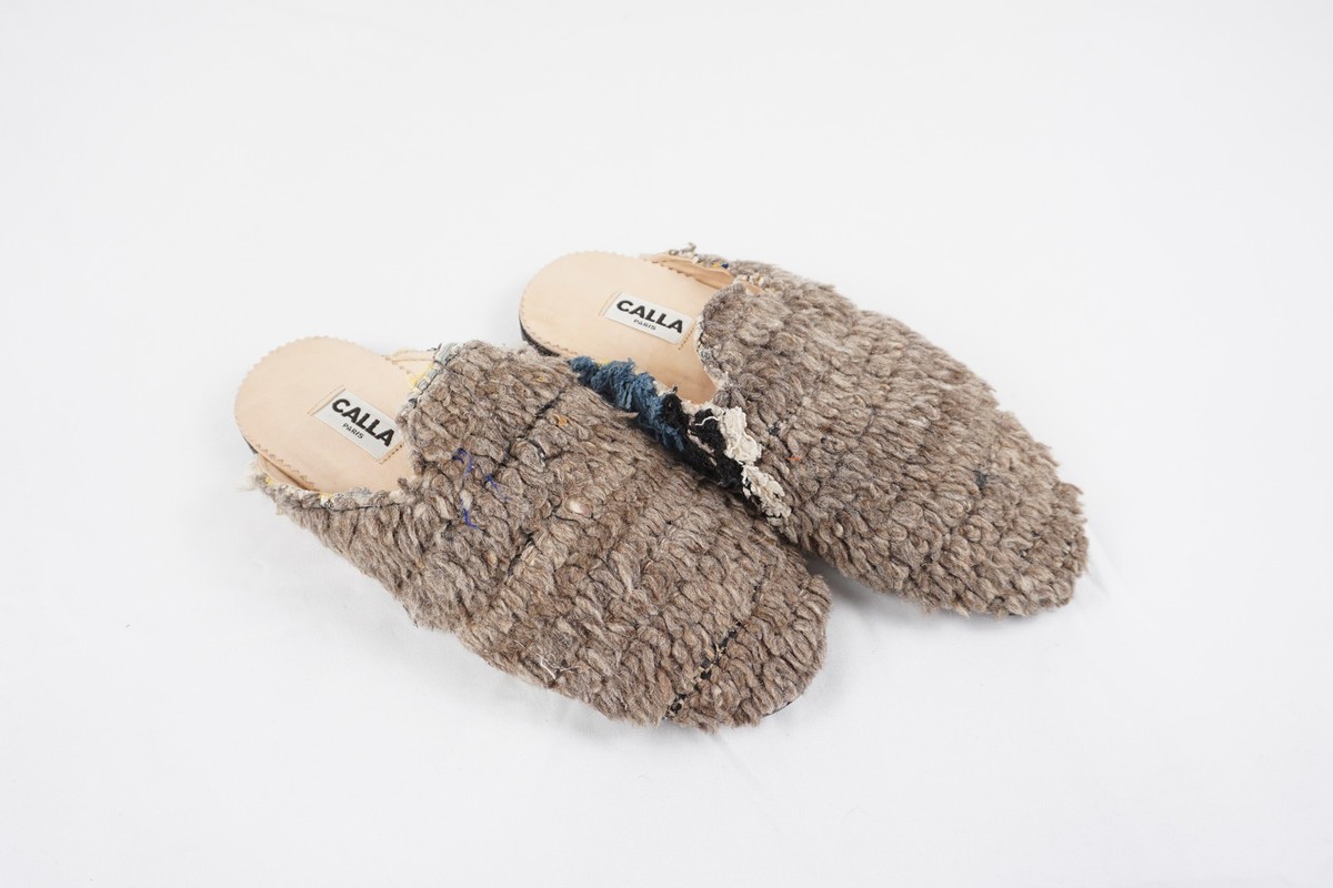 Calla Niki Babouche Handmade Berber Rug Mule Slipper in Brown