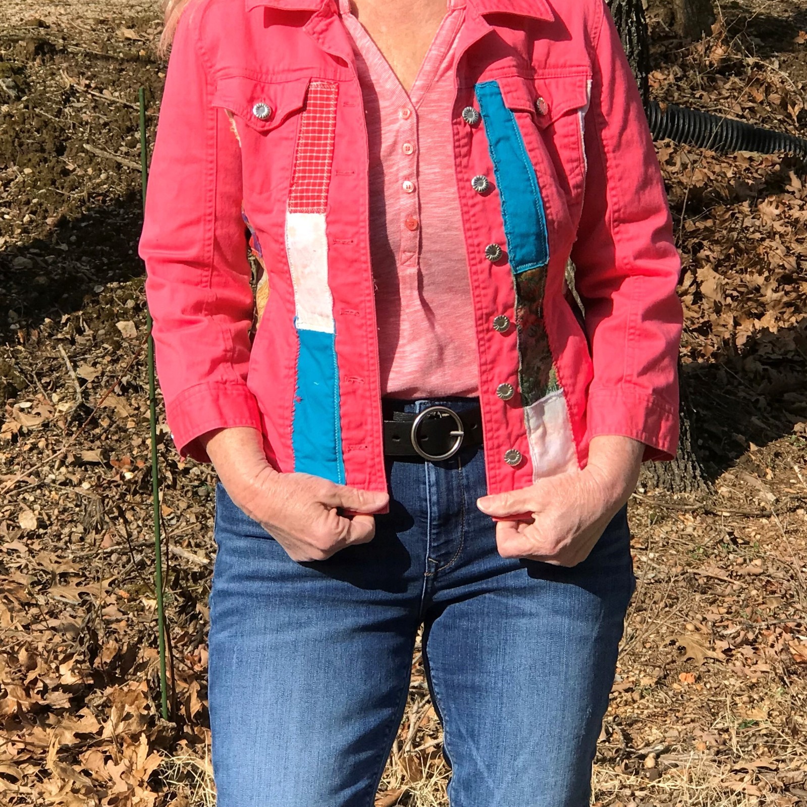 Upcycled Coral Patchwork Jacket, Boho Tattered Ti… - image 10