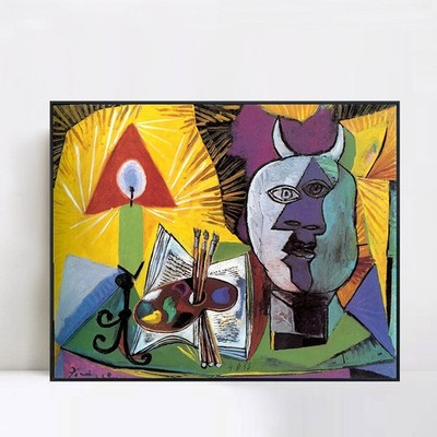 Framed Canvas Print Art 1938 Bougie, palette, tete de Minotaure by Pablo Picasso