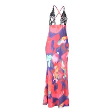 Deep Lacy V-neck Girl Dress Women Sexy Sleeveless Suspender Printed Long Dresses