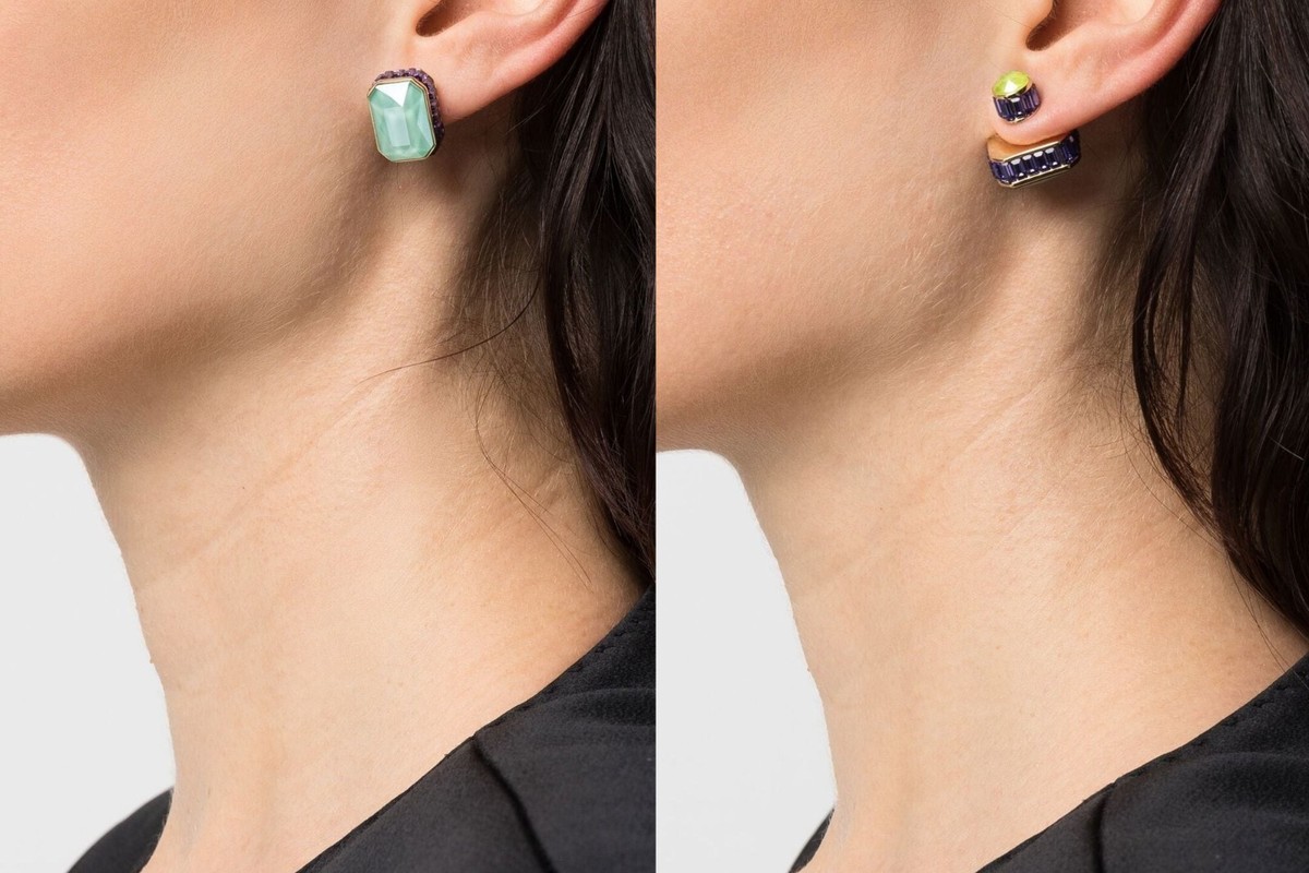 あー Matrix hoop earrings, Round cut, Blue, Rhodium plated