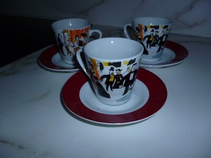Service à Café Maxim's De Paris - 4 Tasses Et Sous-tasses Porcelaine Multicolore, Occasion