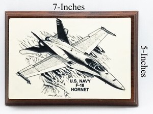 F-18 HORNET U.S. Navy Marines Fighter Cultured Marble Plaque Prowood Composite
