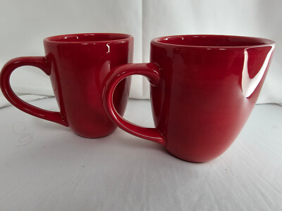 Ciao II by Artimino Red Coffee Tea Mug Earthenware Hand Painted Set 2