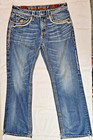 Rock Revival Ty Relaxed Straight Jeans Men 33x30 RE8703ER Thick Stitch Flap Pock