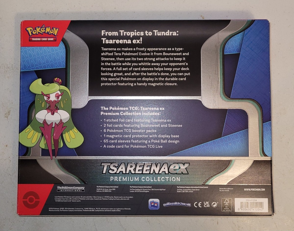 Premium TCG Box With 6 Booster Packs Promo Cards Pokmon TCG Tsareena Ex  Premium Collection  6 Booster Packs, Promo Cards, Sleeves & More Pokemon  Tcg