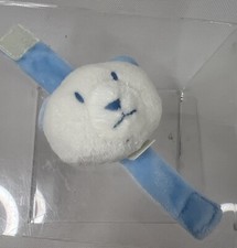Vintage EDEN Plush Soft Stuffed Wrist Rattle White Blue Polar Bear terry cloth