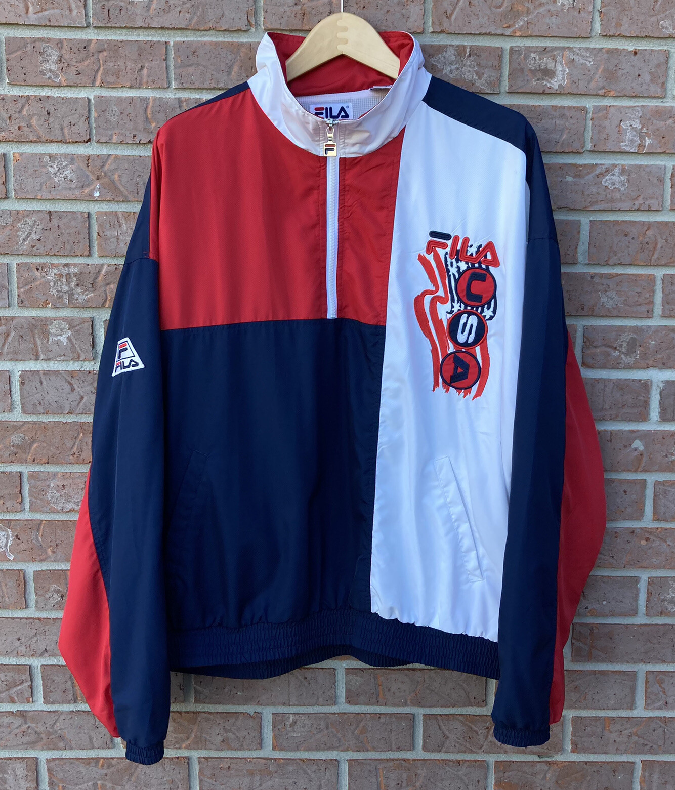 Giacca a vento vintage FILA bandiera USA colorblock rosso bianco blu uomo taglia 2XL