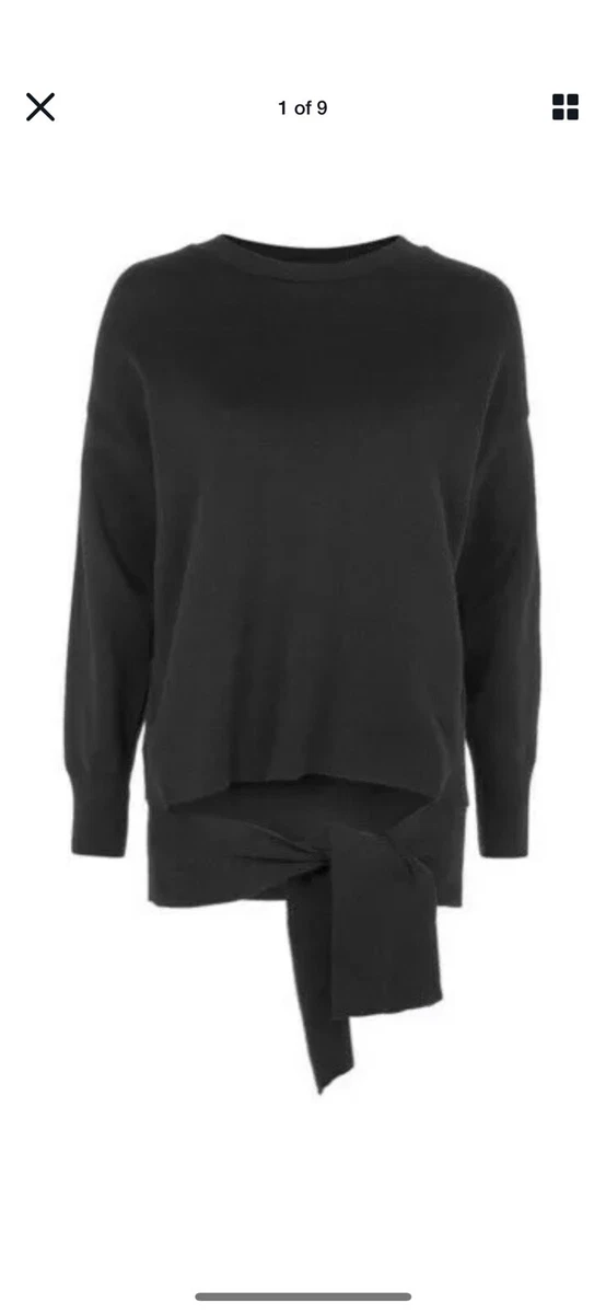 Topshop Black Tie Hem at Waist Long Sleeve Sweater Size 4 Cotton