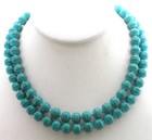 Vintage VOGUE Signed Bird Nest Turquoise Banded Bead Necklace Mutli Strand 22" — photo 3