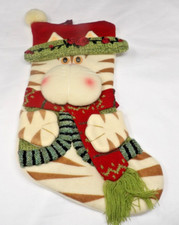 Vintage Plush Cat Design Christmas Stocking 14" Long