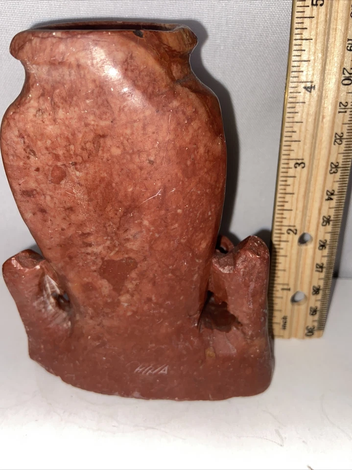 "Florero vintage de flores talladas en piedra de jabón rojo asiático oriental 5x4x3""" Foto 4 de 4