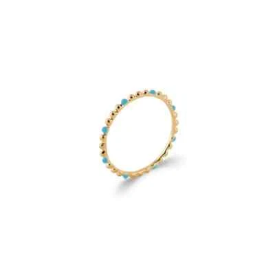 Bague anneau boules email turquoise plaqué or 18 carats(garanti sans nickel) - Photo 1/2