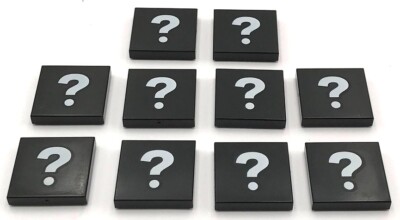 Lego 10 New Black Tiles Flat Smooth 2 x 2 White Question Mark Pattern Parts
