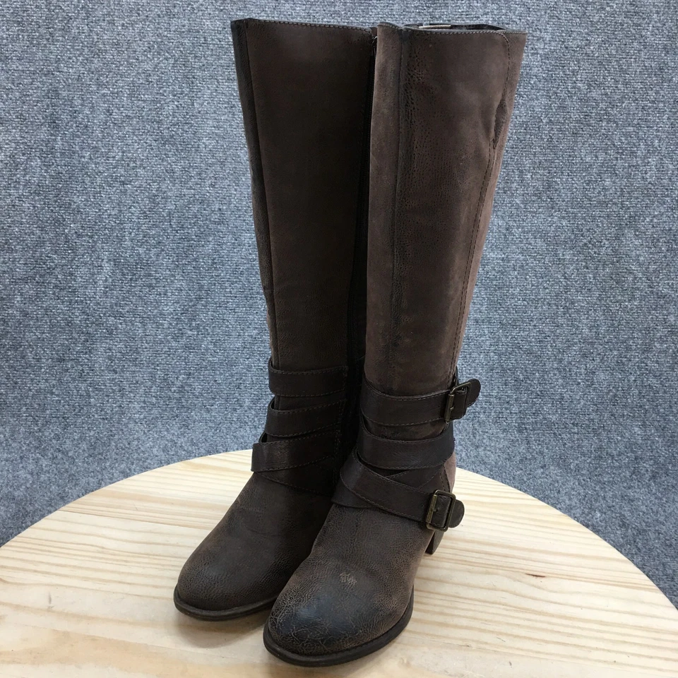 Botas talladas con volantes para mujer 7 M Maddock altas para montar marrón imitación cuero bloque hasta la rodilla Foto 3 de 4