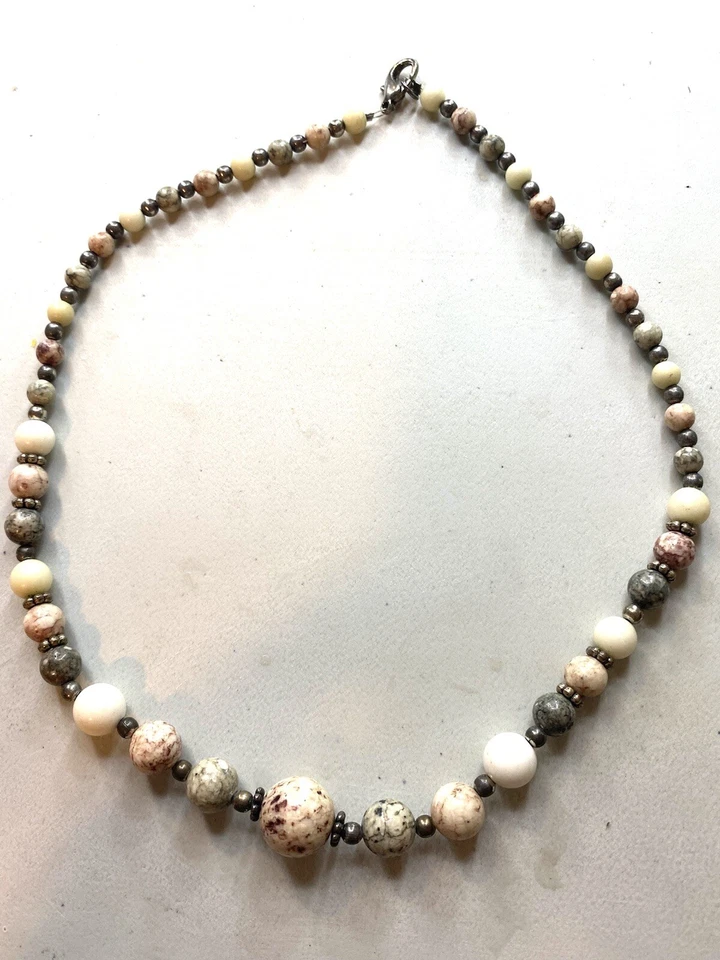 Colar vintage 7,28, jaspe branco oceânico - Imagem 3 de 3