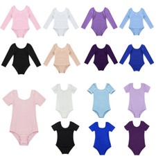 Girls Child Basic Cotton Short Sleeves Dance Gymnastics Leotards Sports Bodysuit