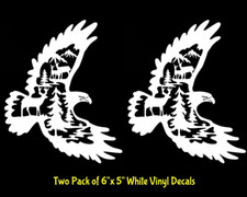 American Eagle Deer Family Scene Two Pk 6 White Vinyl Decals Car Truck Windows