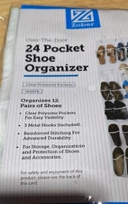 ZOBER Over the Door Shoe Organizer, 24 Pockets - Hanging Shoe Rack W/ Mesh Pocke