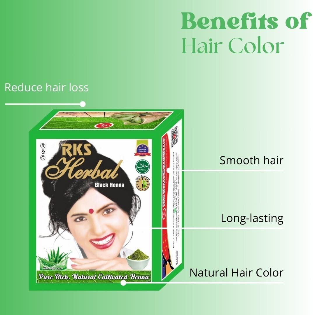 Henné Naturel RKS Herbal Mehendi Pour Cheveux - Poudre Noire 240g - Hommes Et Femmes - Fabriqué En Inde