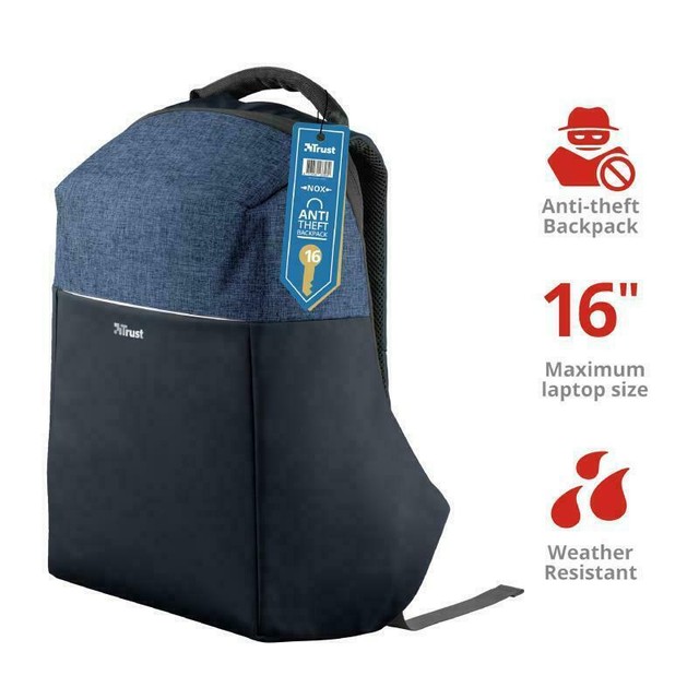 3956271-trust Nox Zaino Antifurto per PC portatile da 14 e 15.6 pollici Blu  | Acquisti Online su eBay