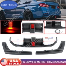For 2015-2020 BMW F80 M3 F82 M4 Rear Bumper Diffuser Lip W/ LED PSM Carbon Look