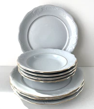 Set 8 Tienshan Fine China Elegance Gold Trimmed Embossed 4 Dinner Plates 4 Bowls