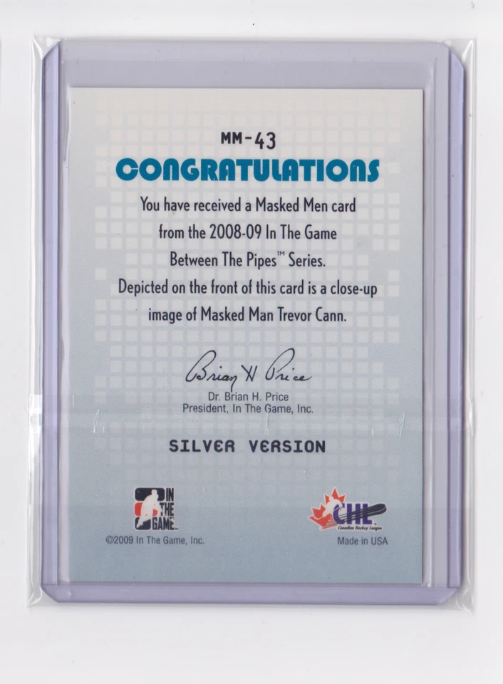 2008-09 IN THE GAME BETWEEN THE PIPES MASKED MEN 3 SILVER TREVOR CANN #MM-43 - Image 2 of 2