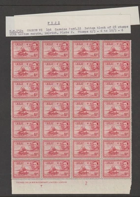FIJI 1940 KGVI 11/2d IMPRESIÓN BLOQUE DE 28 (F/MNH) - Imagen 1 de 2