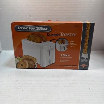 2013 PROCTOR SILEX DURABLE WHITE TOASTER 2 SLICE AUTO SHUTOFF SHADE SELECTOR NIB