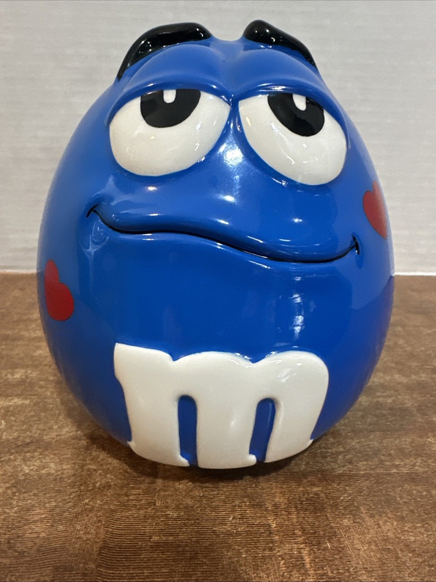 Vintage M&M Blue Ceramic Cookie Candy Jar Made By Galerie With Lid