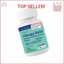 WELMATE Allergy Relief | Cetirizine HCl 10 mg | 100 Count Tablets | 24 Hour