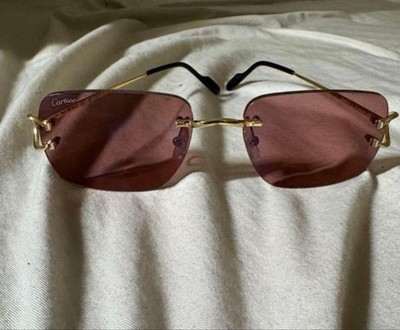 Cartier Gold Metal Frame Sunglasses with Purple Lenses Luxury