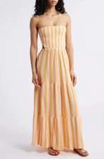 NWT Rip Curl Mango Orange Premium Surf Stripe Open Back Maxi Dress Large