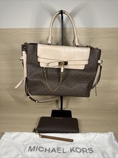 Michael Kors Hamilton Legacy Sm Logo Belted Satchel Pink Brown Crossbody &Wallet