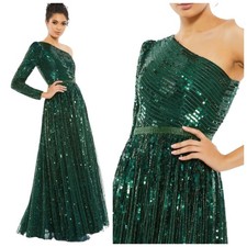 Mac Duggal 10 Formal Dress Emerald Green Sequin One Shoulder Evening Gown 5508